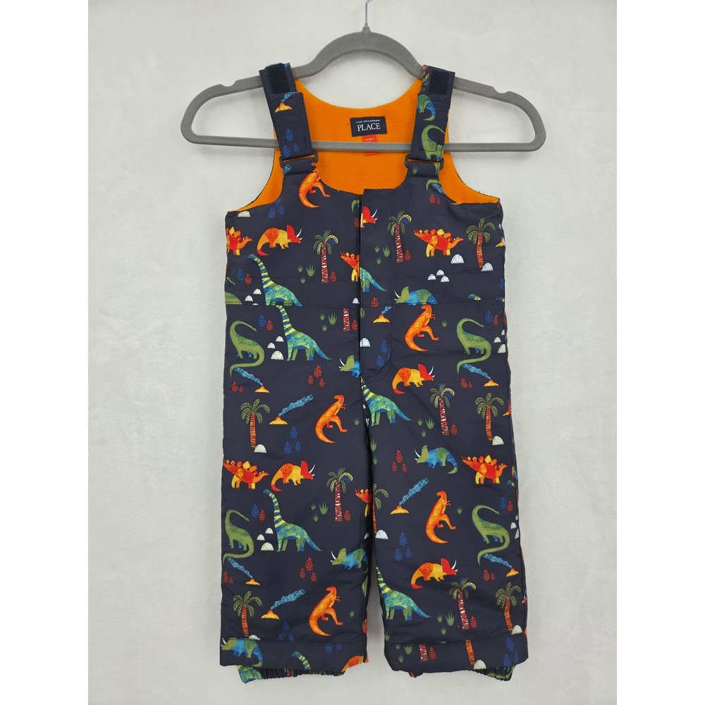 The Childrens Place Kids Dinosaur Print Snow Bib Overalls Navy Blue 18-24M T-Rex